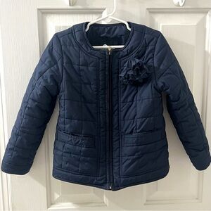 Crewcuts J.Crew Girls Navy Blue Quilted Zip Jacket with Flower Accent Sz 4-5